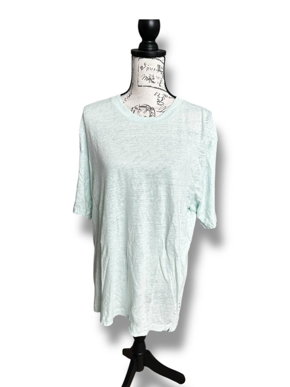 New No Nationality NNO7 Pastel Mint Green 100% Linen Short Sleeve Dylan Tee XL